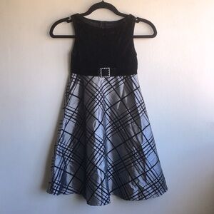 Perfectly Dressed Sz 7 Holiday Black Velvet Silver Sateen Zip Up Party Dress